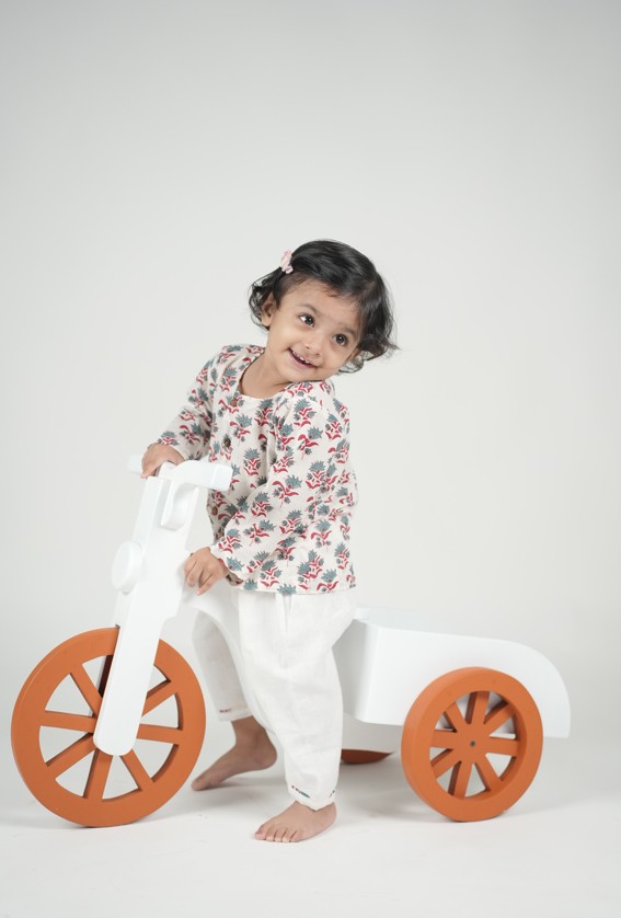 Chandrika cotton baby jhabla little lotus. handcrafted cotton jhabla for babies chandrika traditional block print jhabla