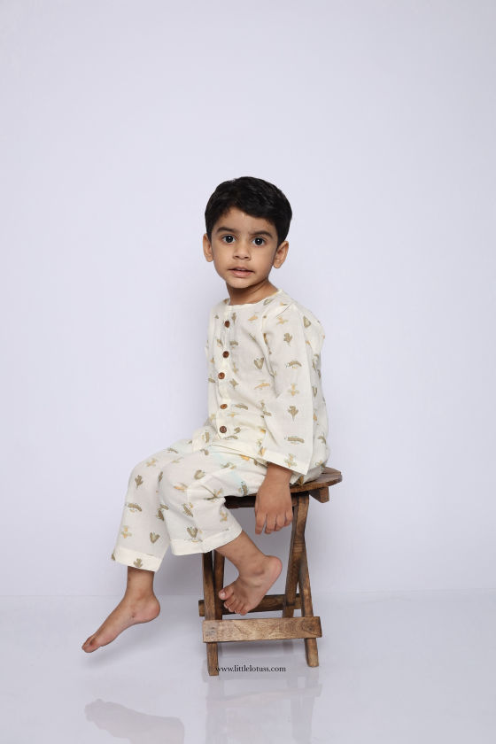 Aero pure cotton co-ord set little lotus handcrafted cotton co-ord set for kids Aero traditional block print co-ord set