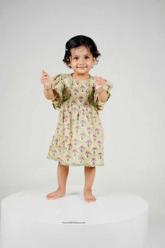 Mehira pure cotton frock little lotus handcrafted cotton frock for girls Mehira traditional block print frock