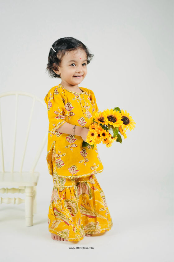 Suhani pure cotton sharara set little lotus handcrafted cotton sharara set for girls Suhani traditional block print sharara set