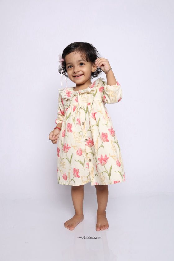 Vilina pure cotton girls frock little lotus handcrafted cotton frock for kids Vilina traditional block print girls frock