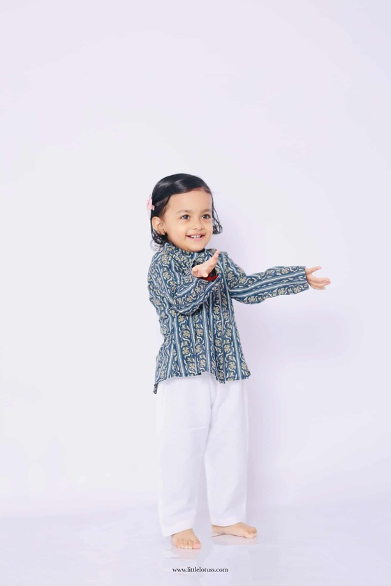 Neel pure cotton angarkha set little lotus handcrafted cotton angarkha set Neel traditional block print angarkha set